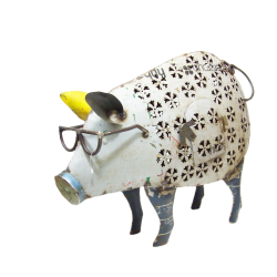 Świnka w Okularach Lampion Figurka metalowa z recyclingu